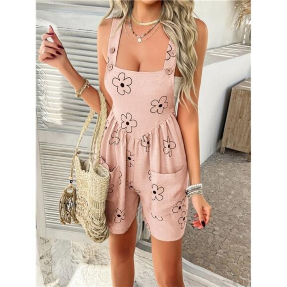 Devine Flower Wide Strap Overalls with Pockets - Picture 16 of 16